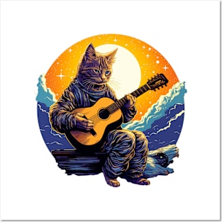 Cat Playing Guitar Funny Cat With Guitar Cute Cat Guitar Posters and Art